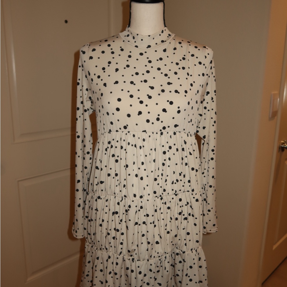 Nasty Gal Black and White Polka Dot Long Sleeve Dress